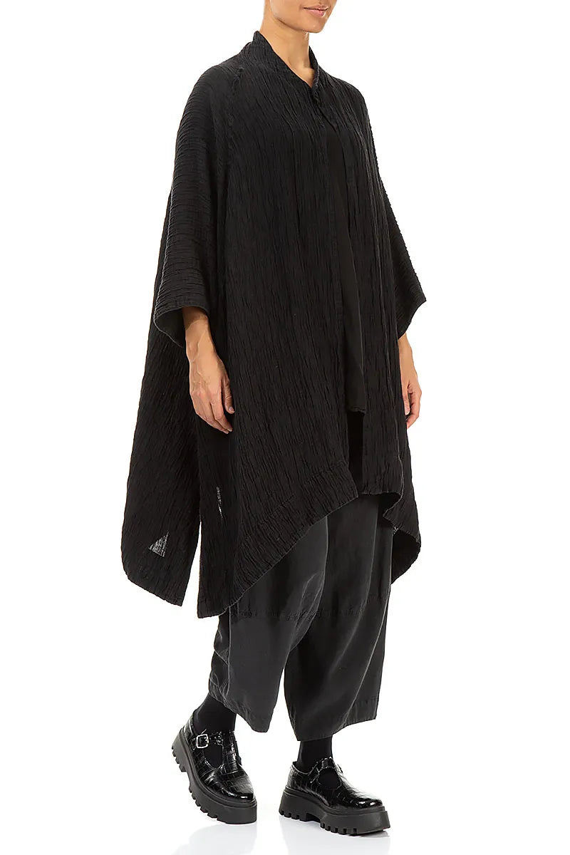Loose Open Crinkled Black Silk Jacket 3