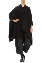 Loose Open Crinkled Black Silk Jacket 4