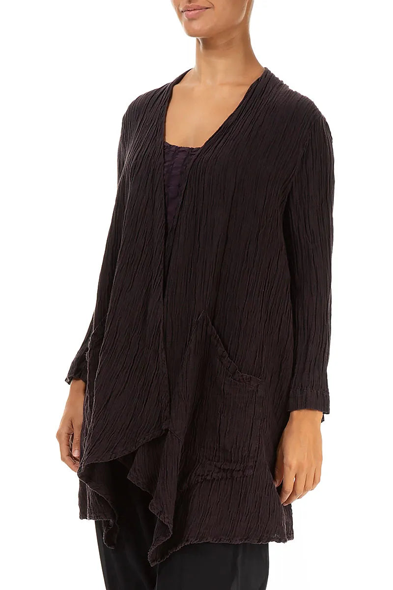 Veste ample et ouverte en soie violet foncé froissée