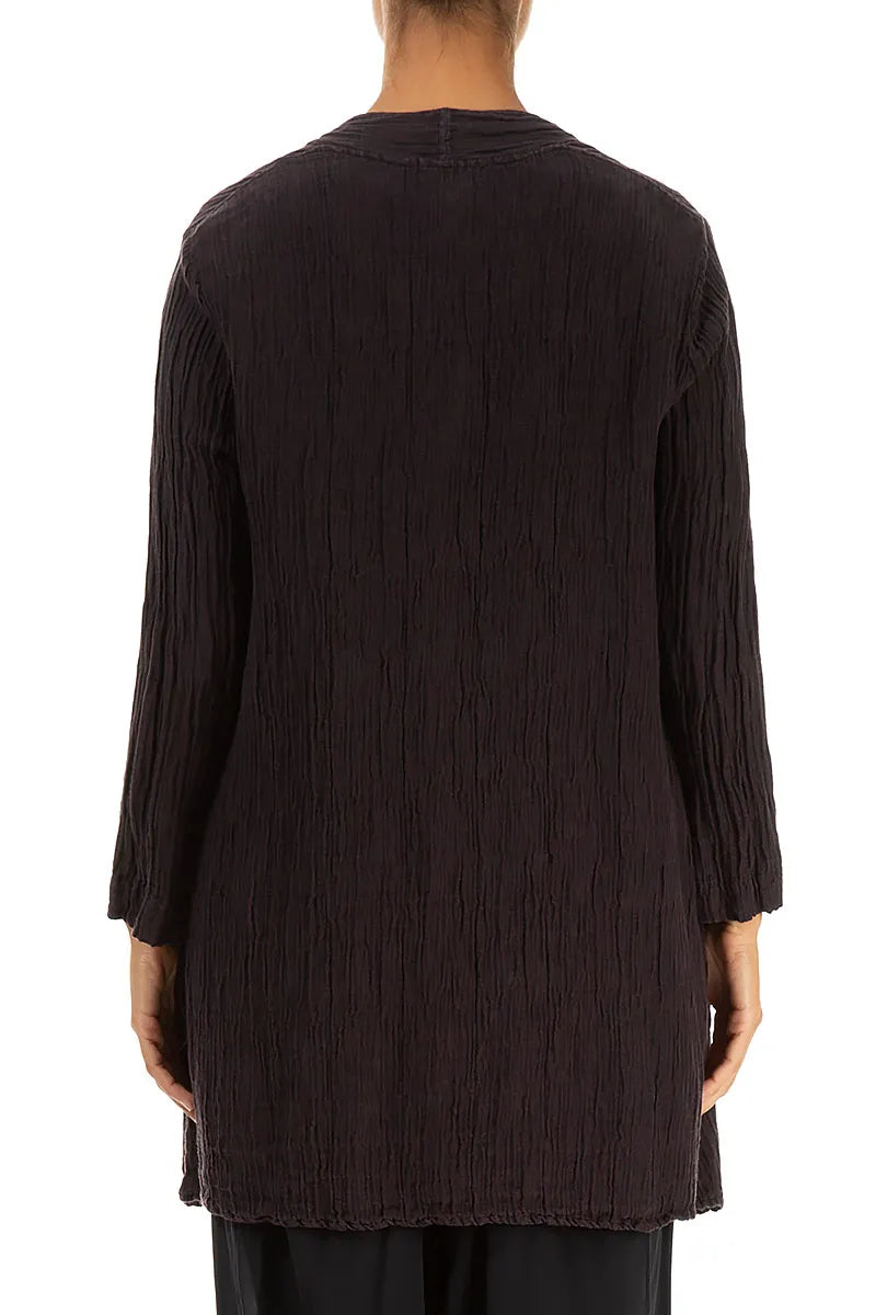 Loose Open Crinkled Dark Violet Silk Jacket