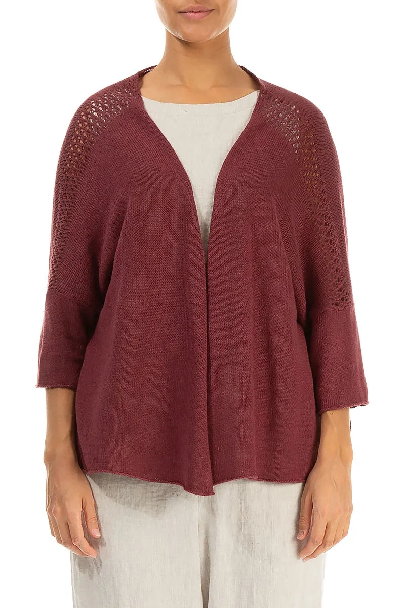 Loose Openwork Antique Ruby Linen Cardigan 1