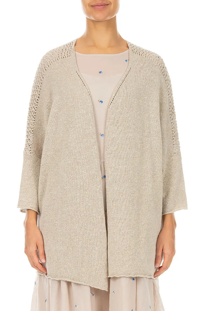 Loose Openwork Natural Linen Cardigan
