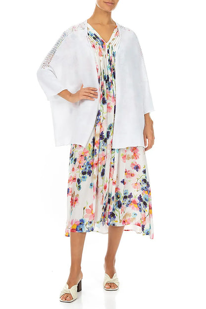 Loose Openwork White Linen Cardigan 4