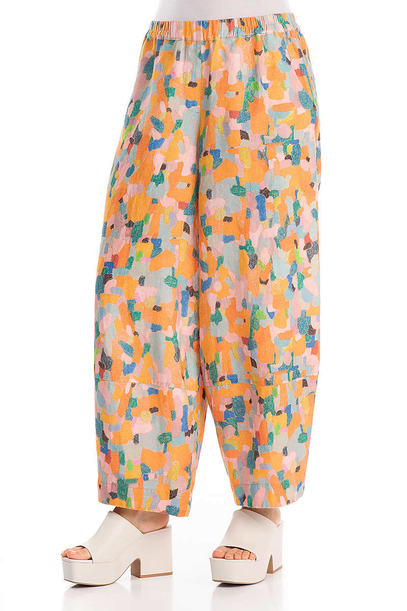 Loose Orange Burst Pure Linen Trousers 3