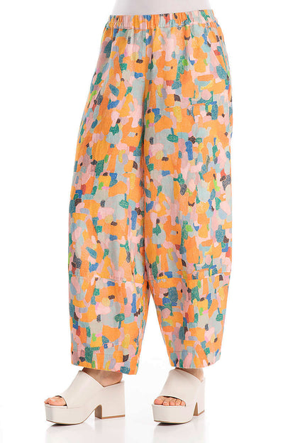Loose Orange Burst Pure Linen Trousers 3