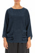 Loose Patterned Navy Silk Cotton Blouse 1