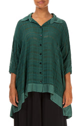 Loose Peacock Checkered Silk Cotton Shirt 1