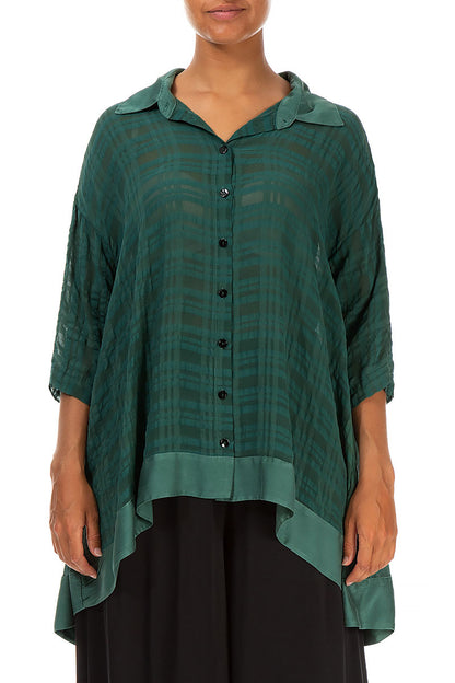 Loose Peacock Checkered Silk Cotton Shirt 1