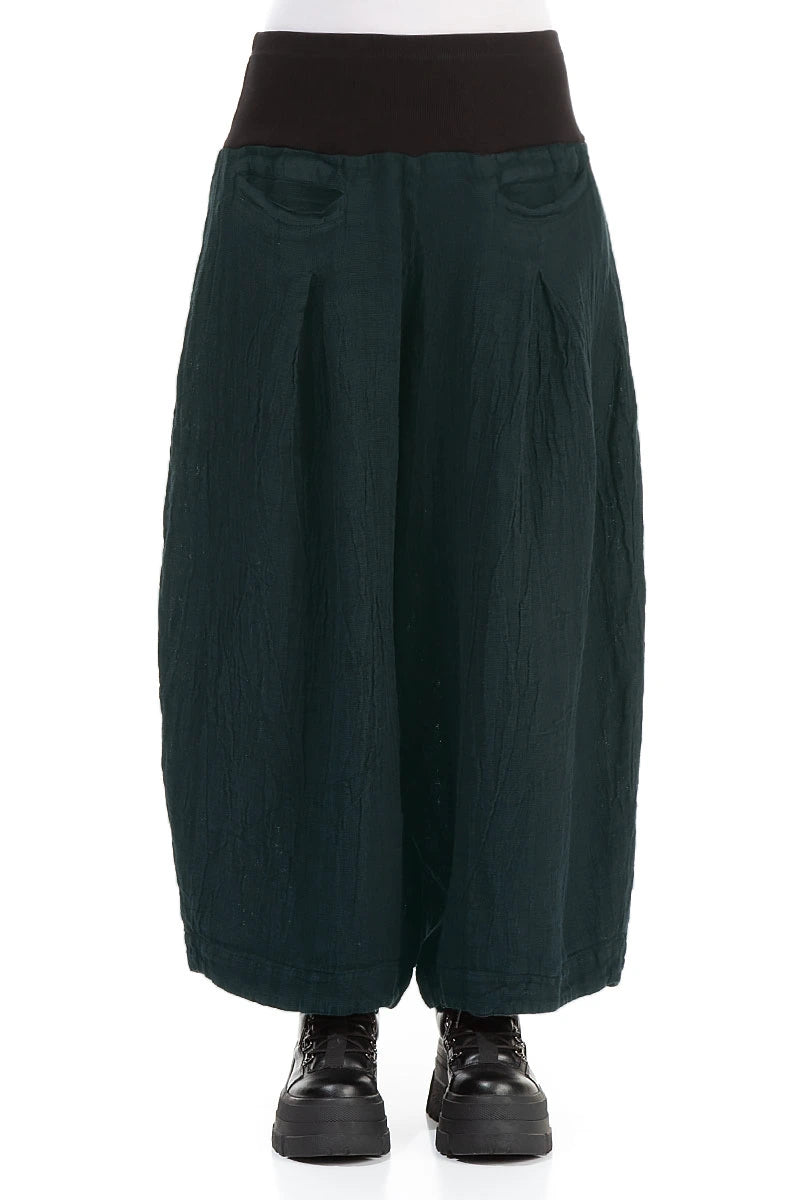 Loose Peacock Mélange Linen Trousers 1