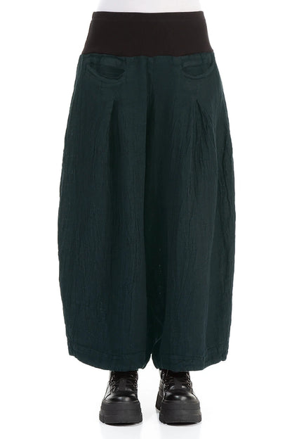 Loose Peacock Mélange Linen Trousers 1
