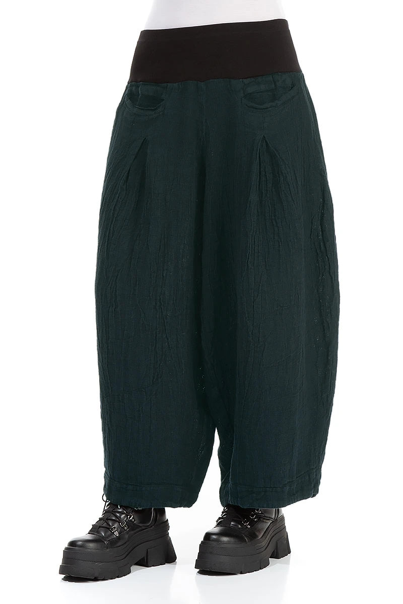 Loose Peacock Mélange Linen Trousers 3