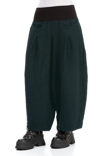 Loose Peacock Mélange Linen Trousers 3