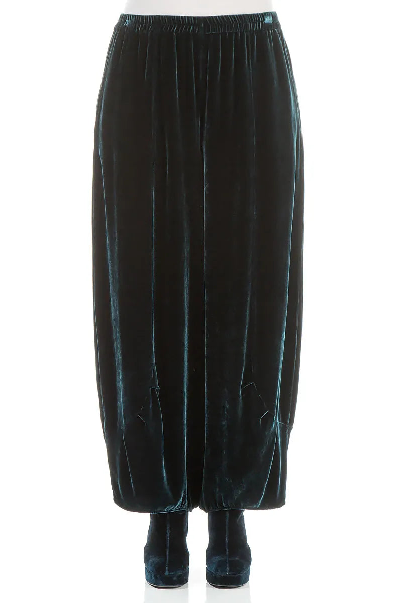 Loose Peacock Silk Velvet Trousers