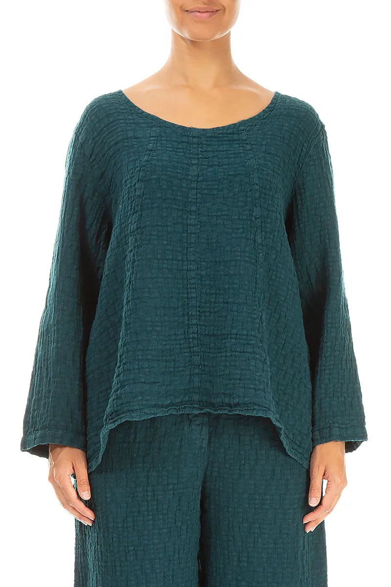 Loose Peacock Textured Linen Blouse 1