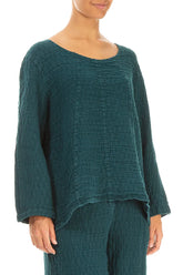 Loose Peacock Textured Linen Blouse 3