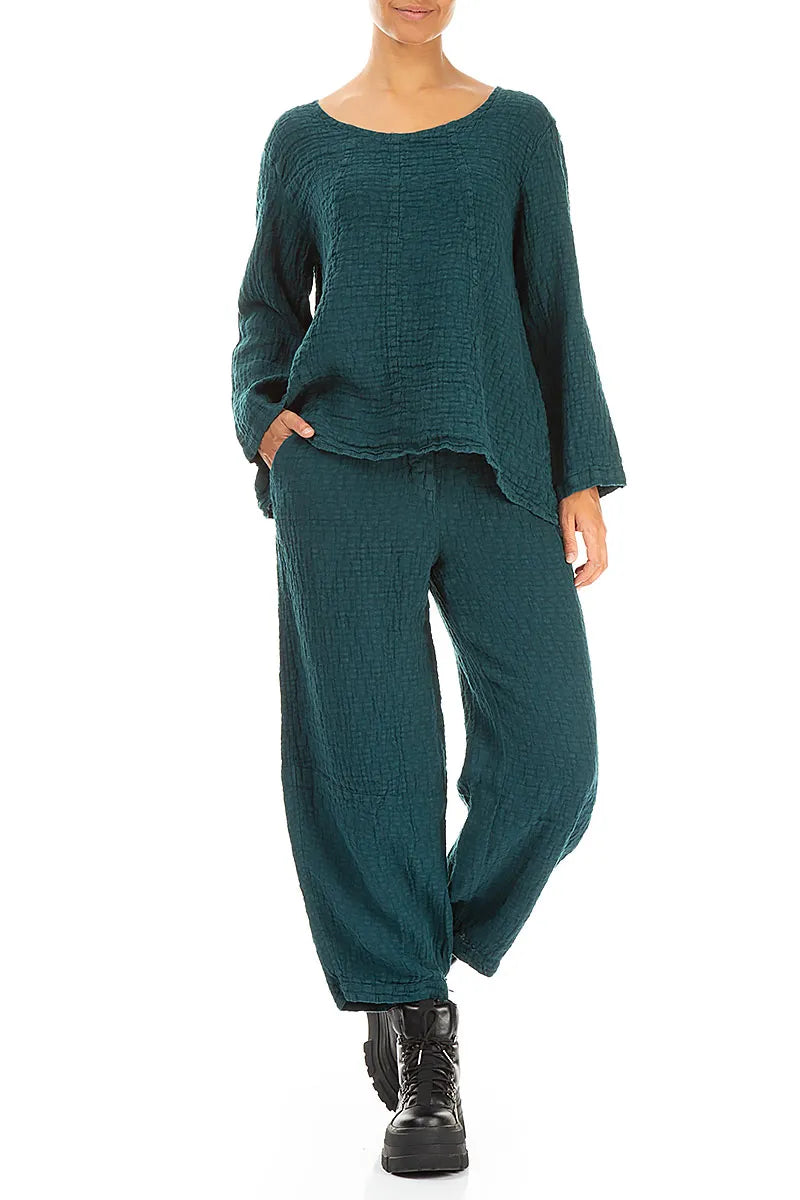 Loose Peacock Textured Linen Blouse 4