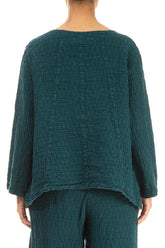 Loose Peacock Textured Linen Blouse 2