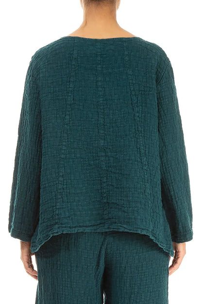 Loose Peacock Textured Linen Blouse 2