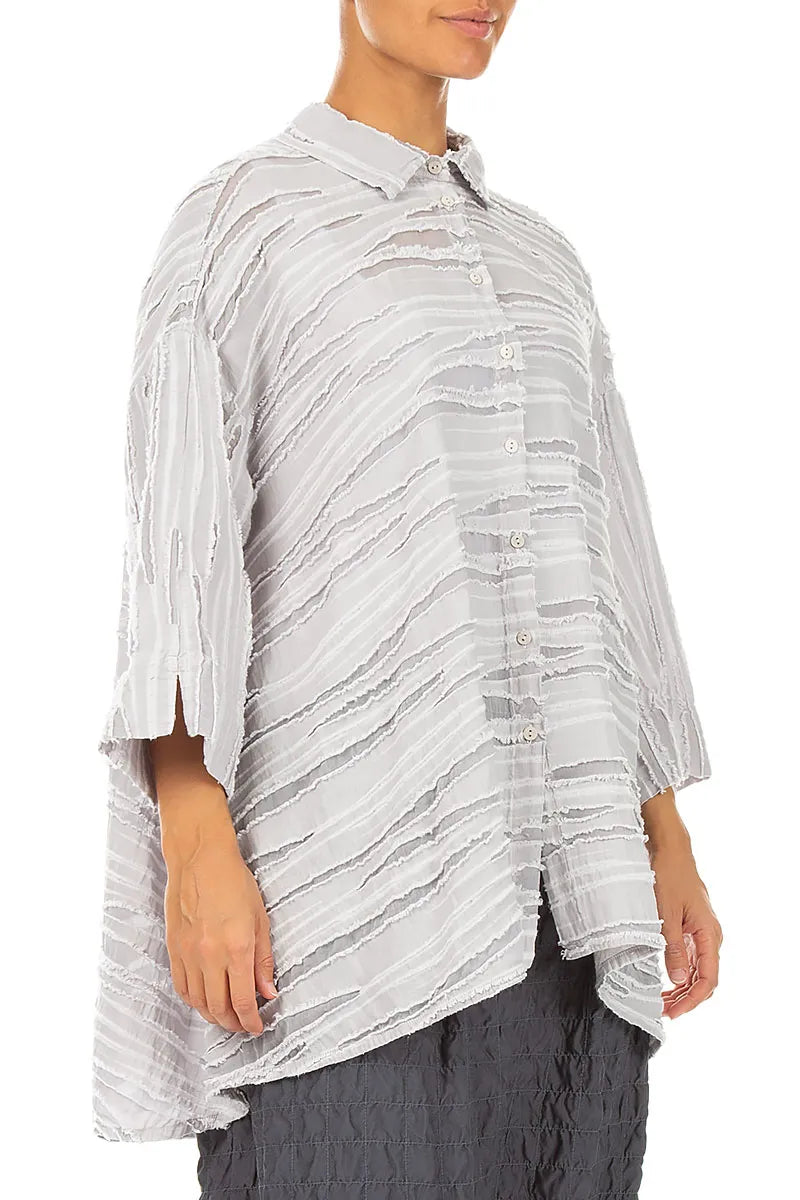 Loose Pearl Grey Fray Weave Shirt 3