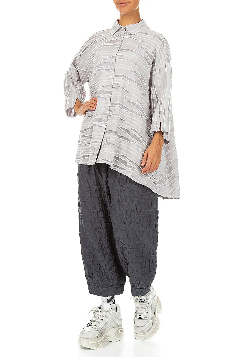 Loose Pearl Grey Fray Weave Shirt 4