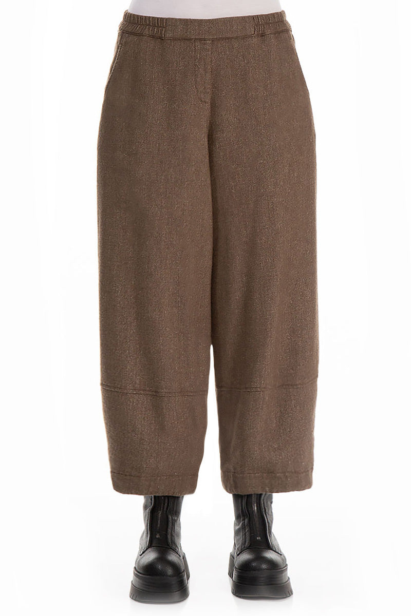 Loose Pepper Brown Wool Linen Trousers 1