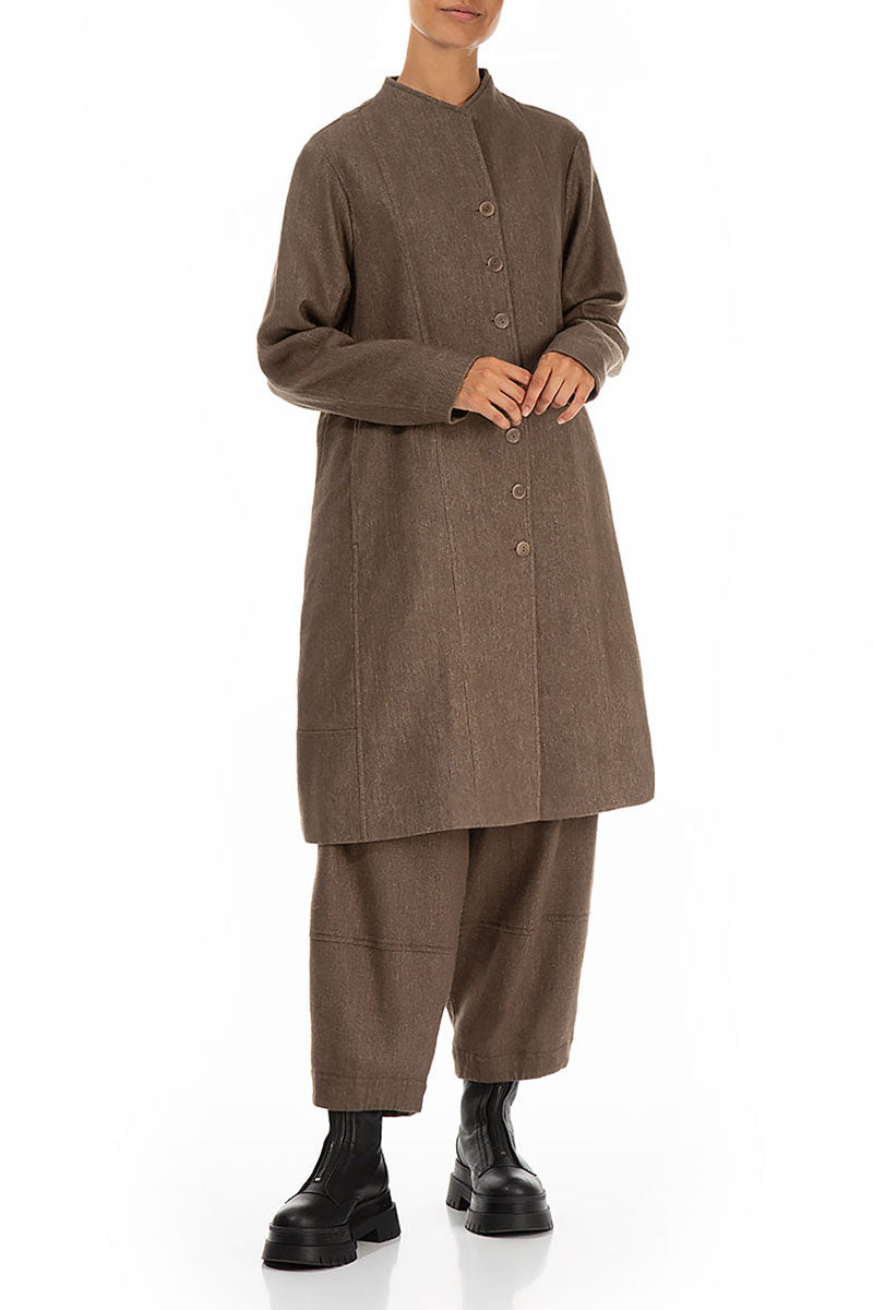 Loose Pepper Brown Wool Linen Trousers 4