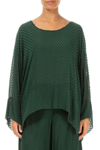 Loose Boxy Pine Green Dotty Silk Blouse