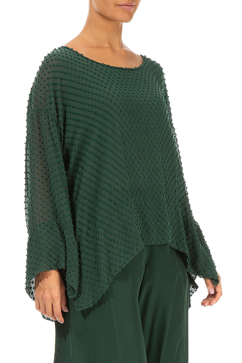 Loose Boxy Pine Green Dotty Silk Blouse