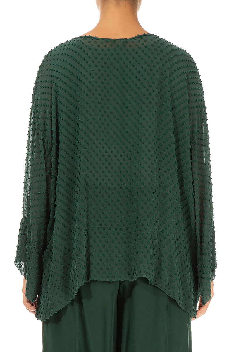 Loose Boxy Pine Green Dotty Silk Blouse