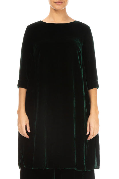 Loose Pine Green Silk Velvet Tunic