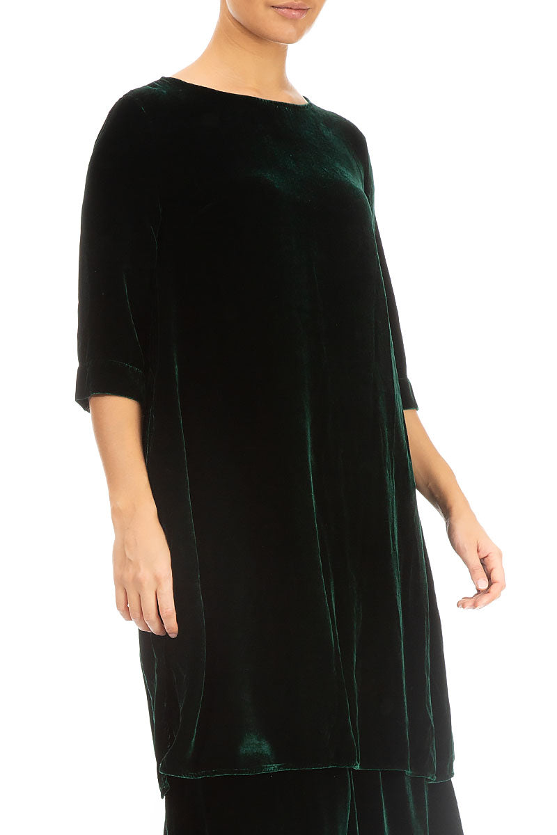 Loose Pine Green Silk Velvet Tunic