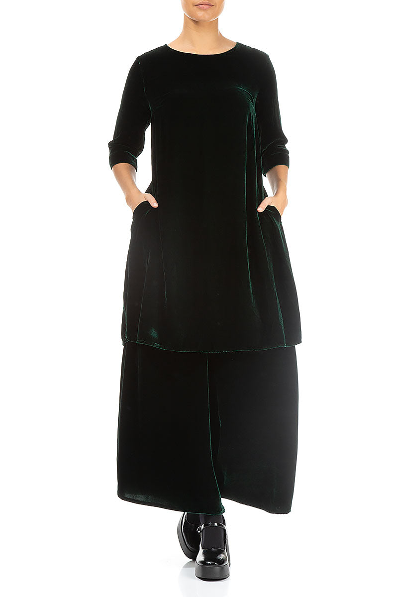 Loose Pine Green Silk Velvet Tunic