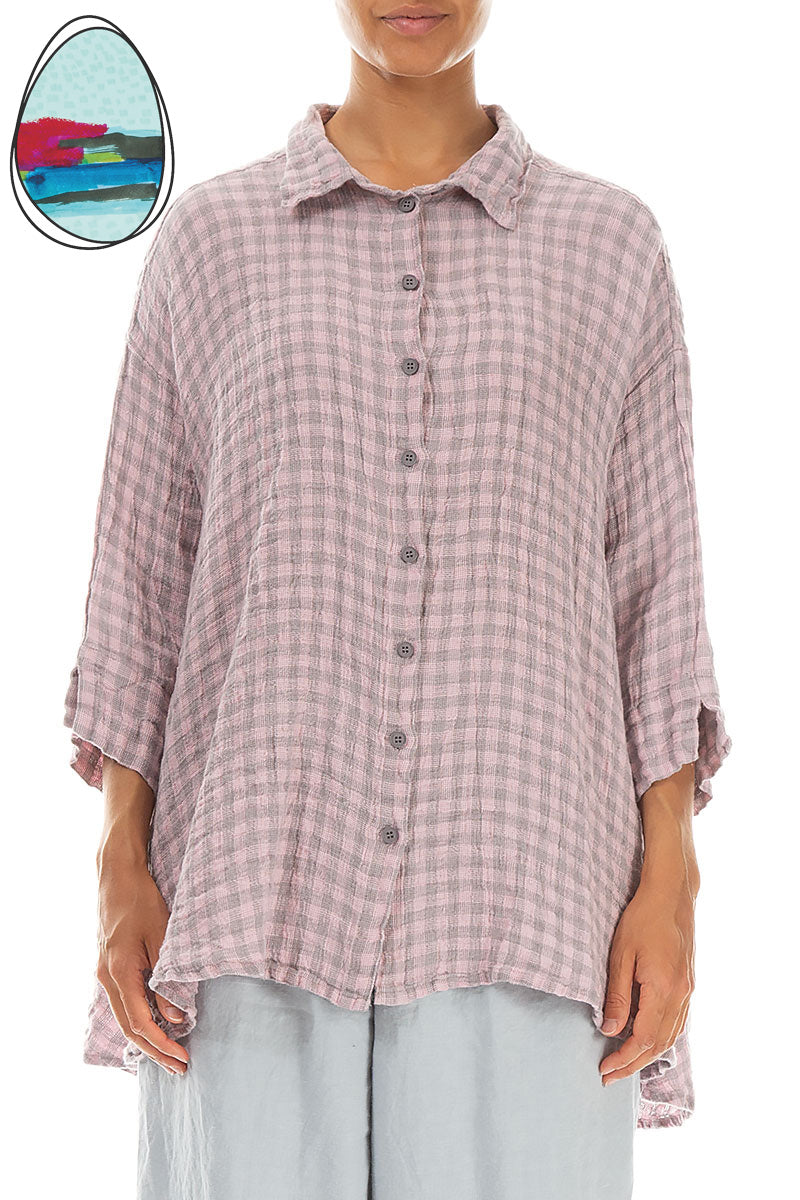 Loose Pink Check Linen Shirt