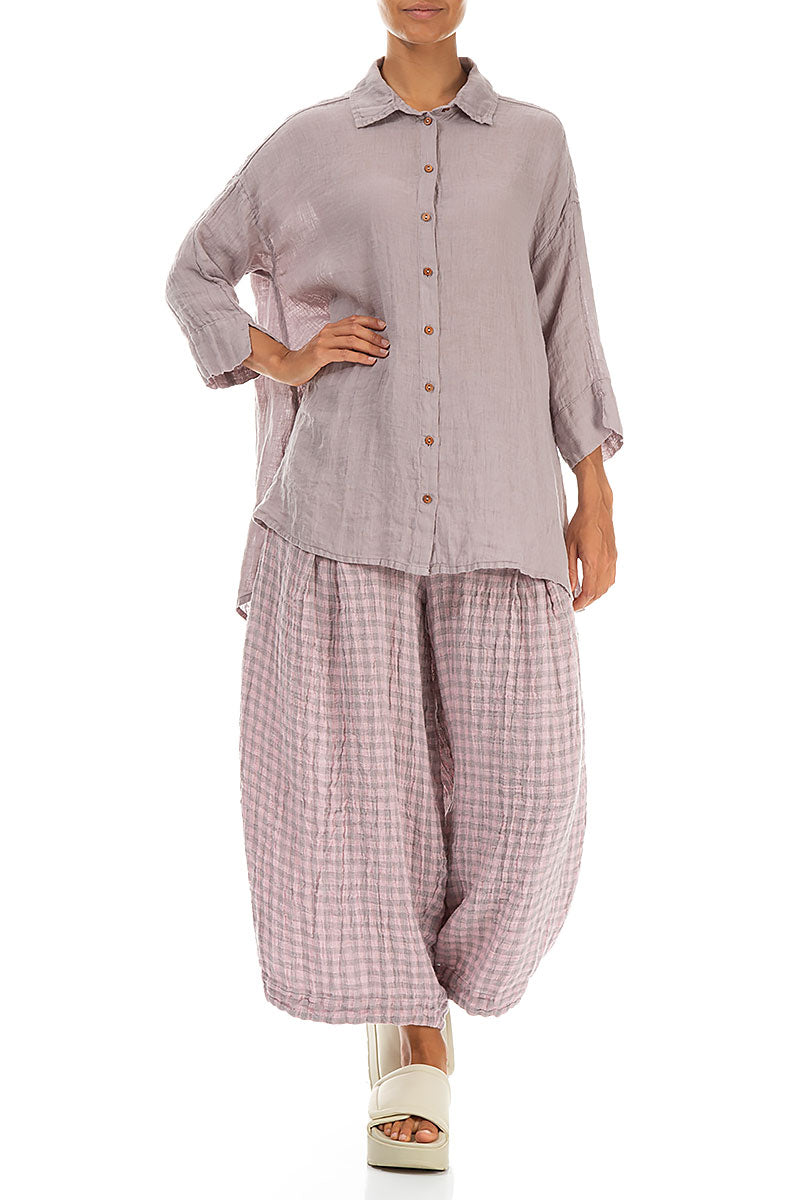 Loose Pink Check Linen Trousers 4
