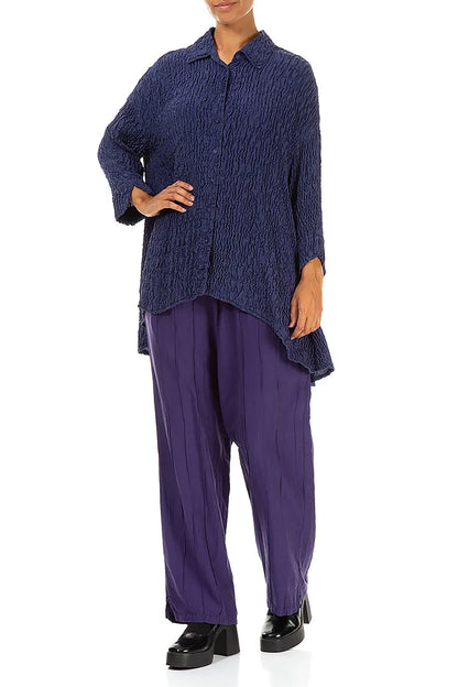 Loose Purple Crinkled Silk Shirt 4