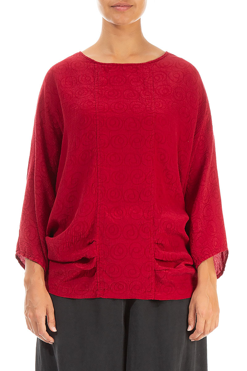 Loose Red Silk Cotton Blouse