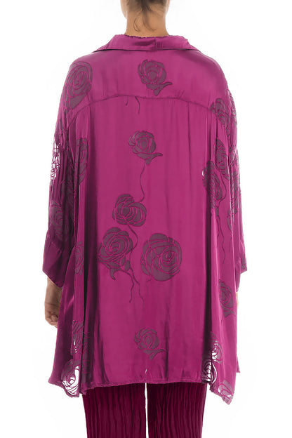 Loose Roses Magenta Silk Shirt