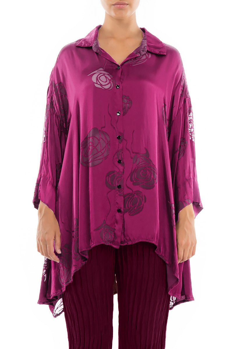 Loose Roses Magenta Silk Shirt