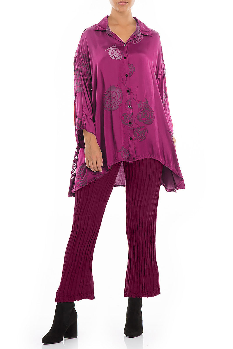 Loose Roses Magenta Silk Shirt