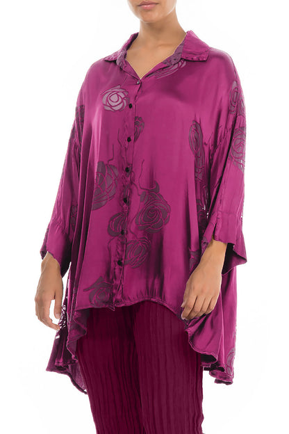 Loose Roses Magenta Silk Shirt