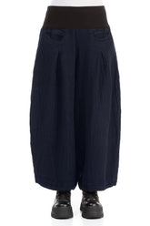 Loose Royal Blue Mélange Linen Trousers 1