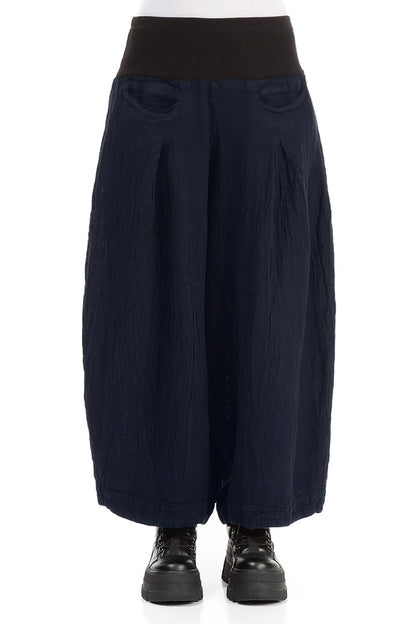 Loose Royal Blue Mélange Linen Trousers 1