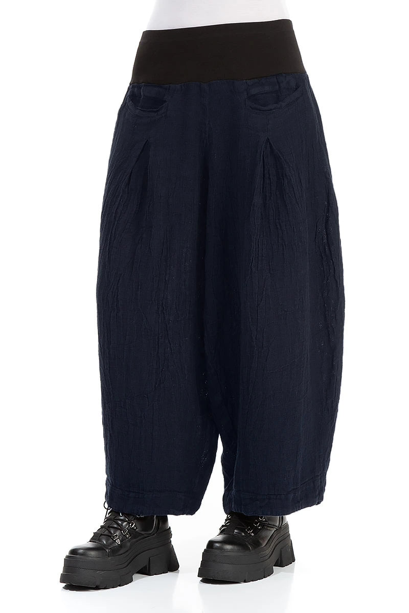 Loose Royal Blue Mélange Linen Trousers 3