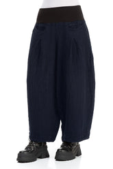 Loose Royal Blue Mélange Linen Trousers 3