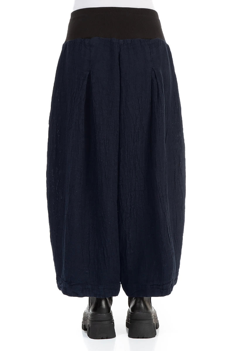 Loose Royal Blue Mélange Linen Trousers 2