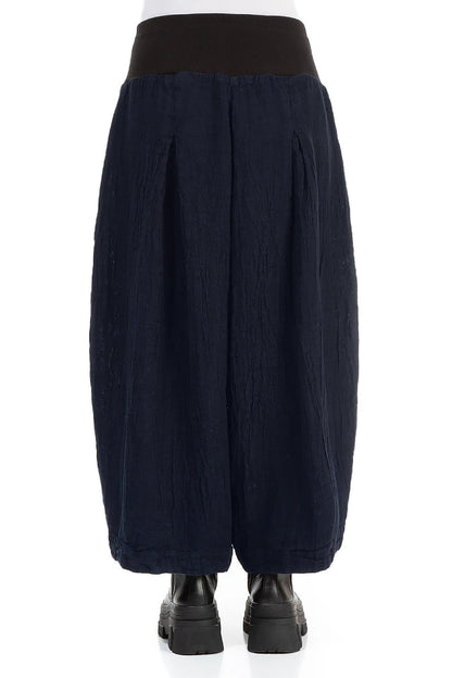 Loose Royal Blue Mélange Linen Trousers 2