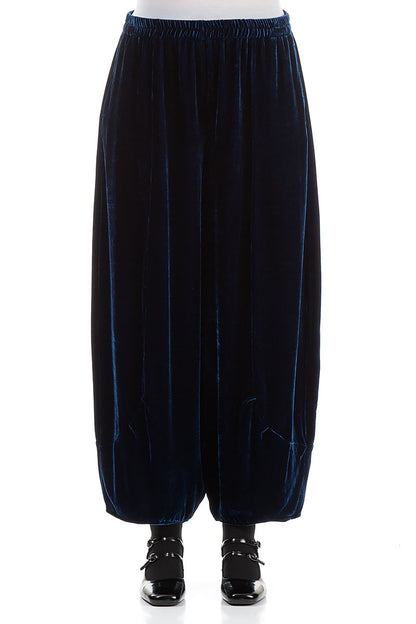 Loose Royal Blue Silk Velvet Trousers