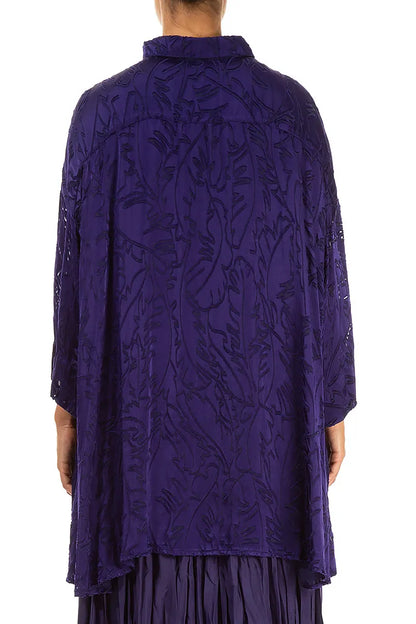 Loose Royal Purple Devoré Feather Silk Shirt 3