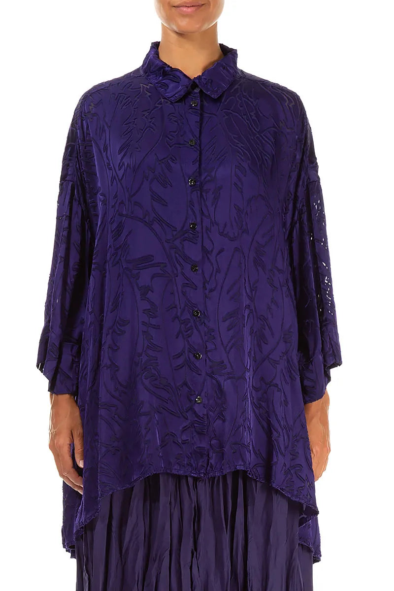Loose Royal Purple Devoré Feather Silk Shirt 2