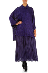 Loose Royal Purple Devoré Feather Silk Shirt 5